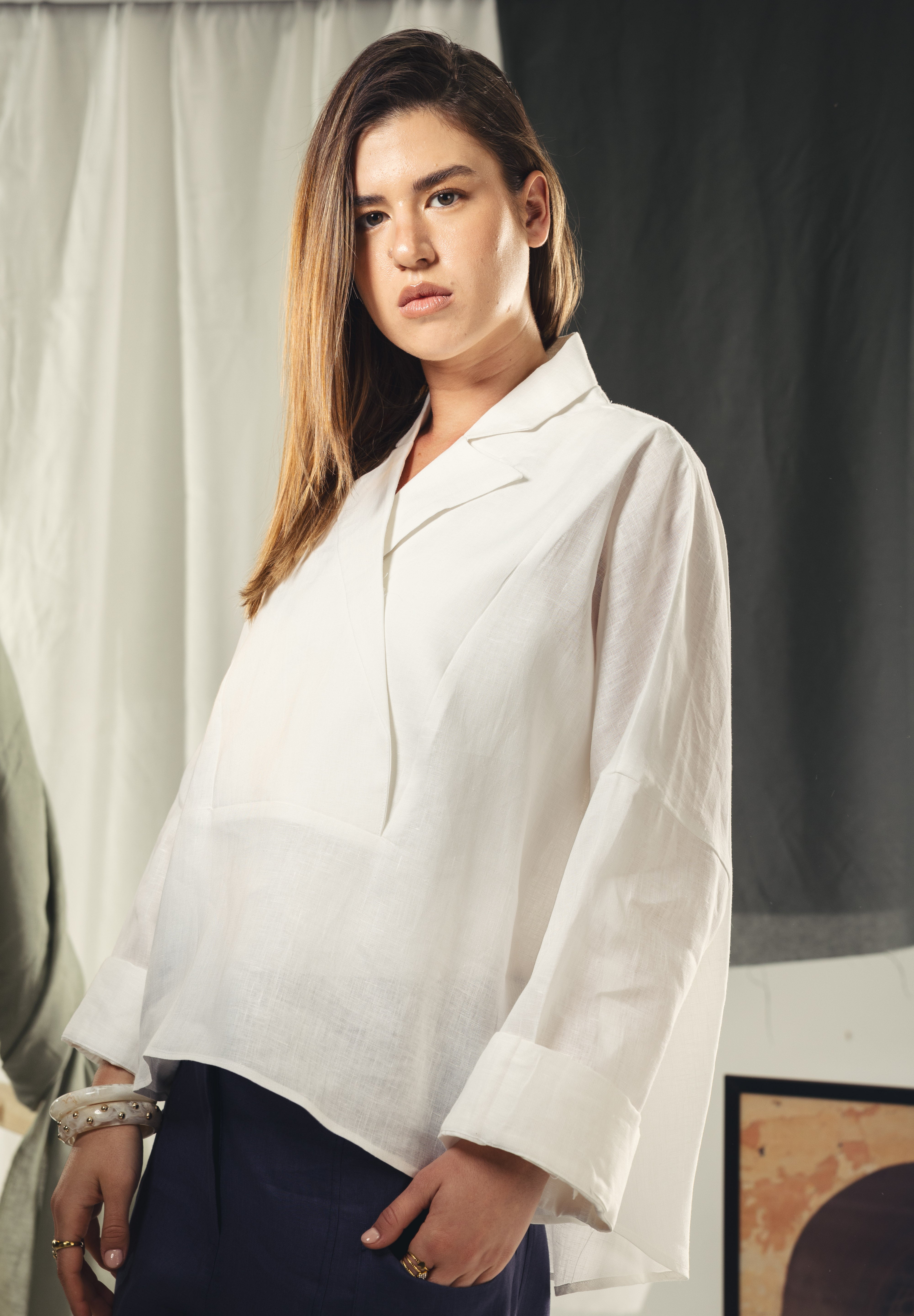 Blazer collars boho blouse White