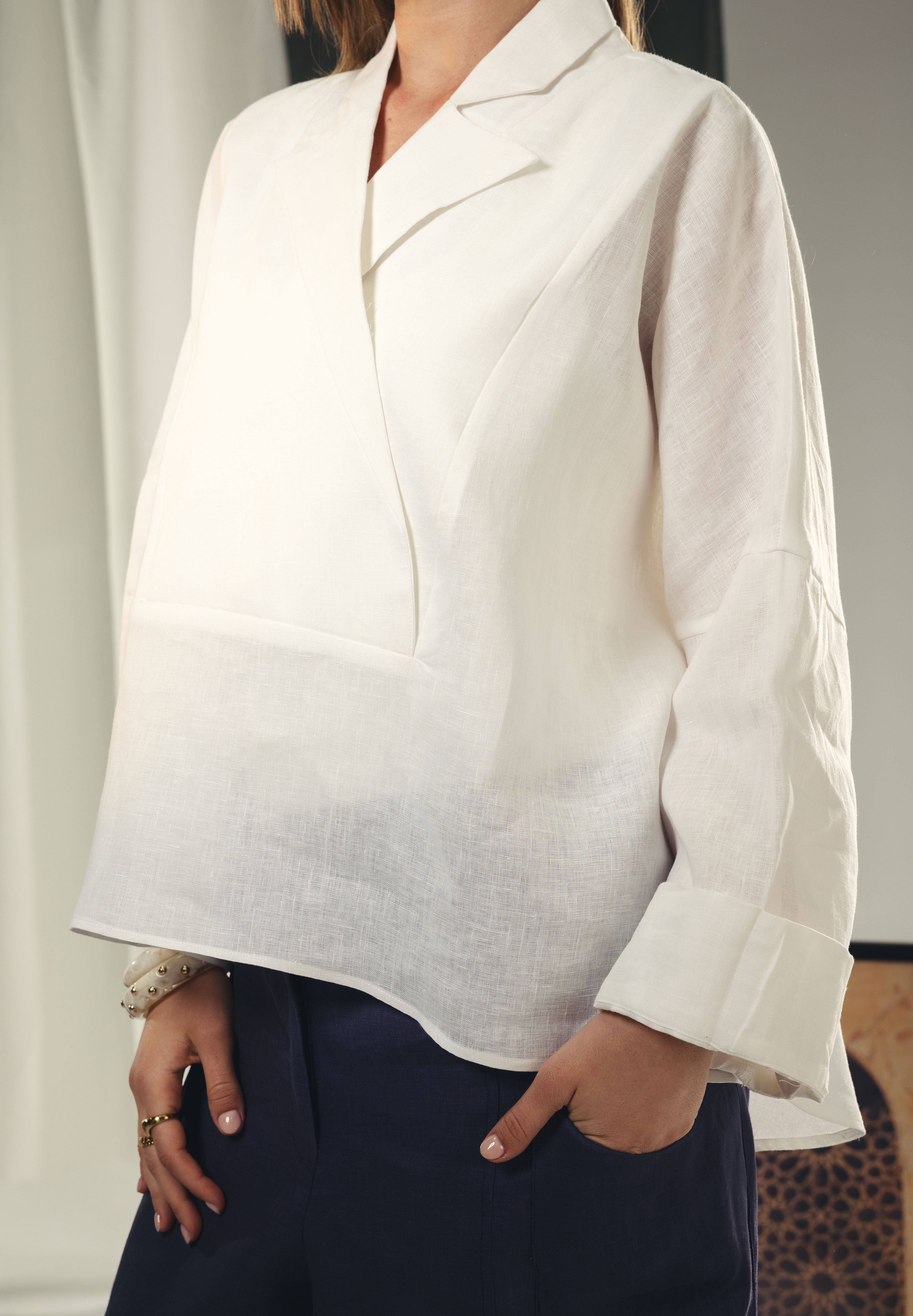 Blazer collars boho blouse White