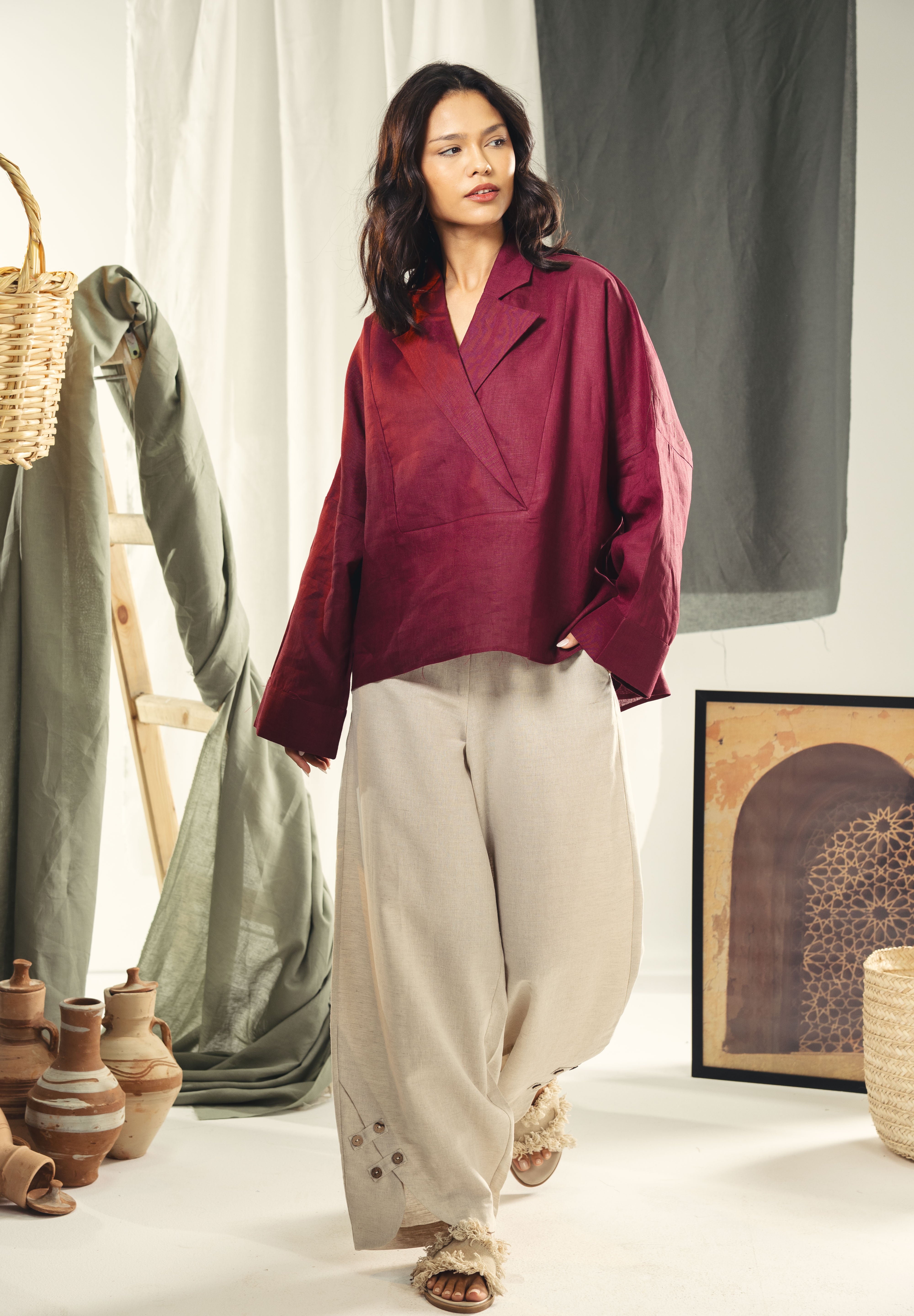 Blazer collars boho blouse Burgundy