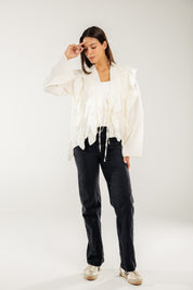 Breezy Ruffle Cardigan WHITE
