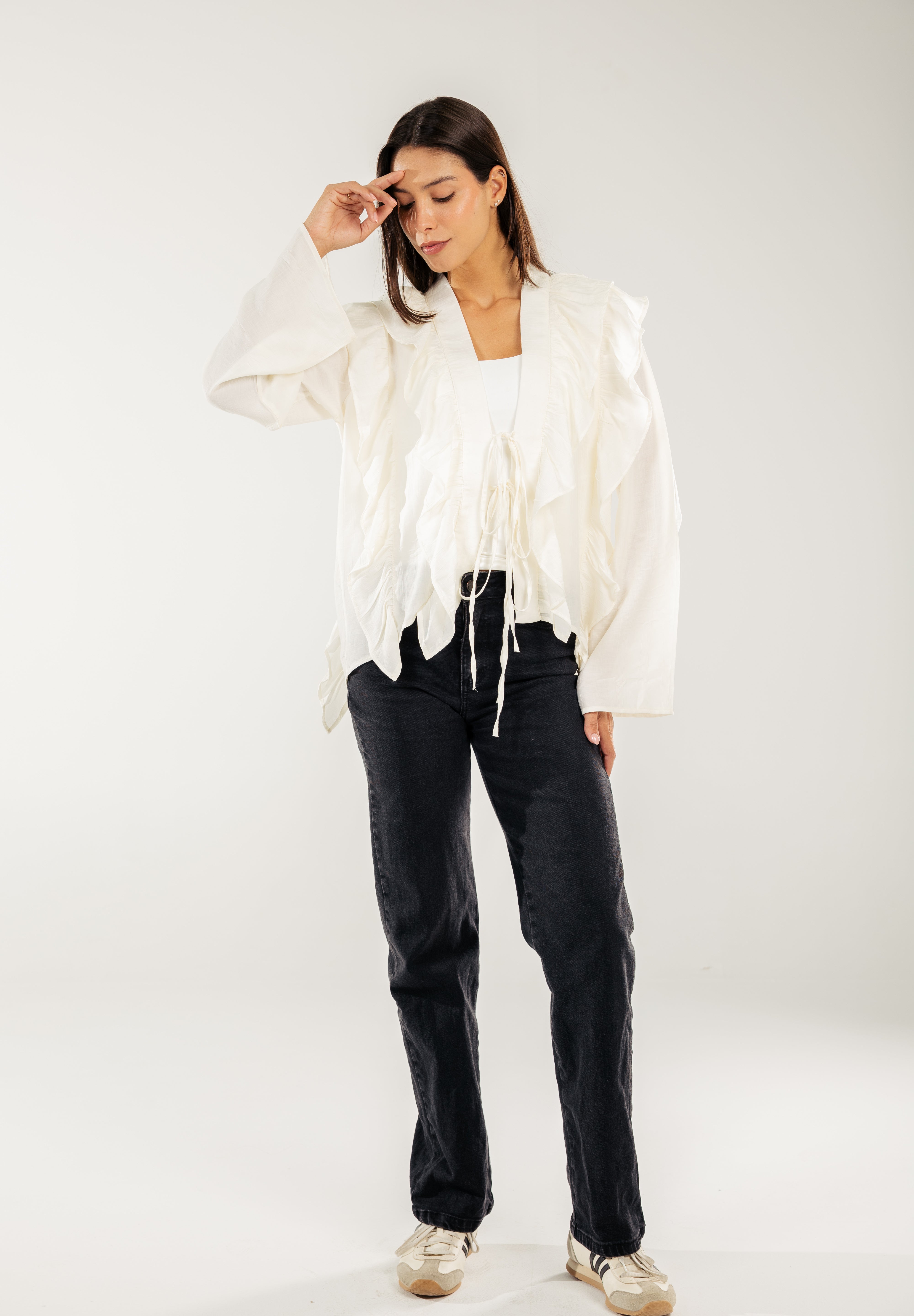 Breezy Ruffle Cardigan WHITE