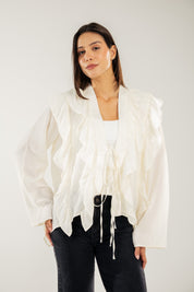 Breezy Ruffle Cardigan WHITE