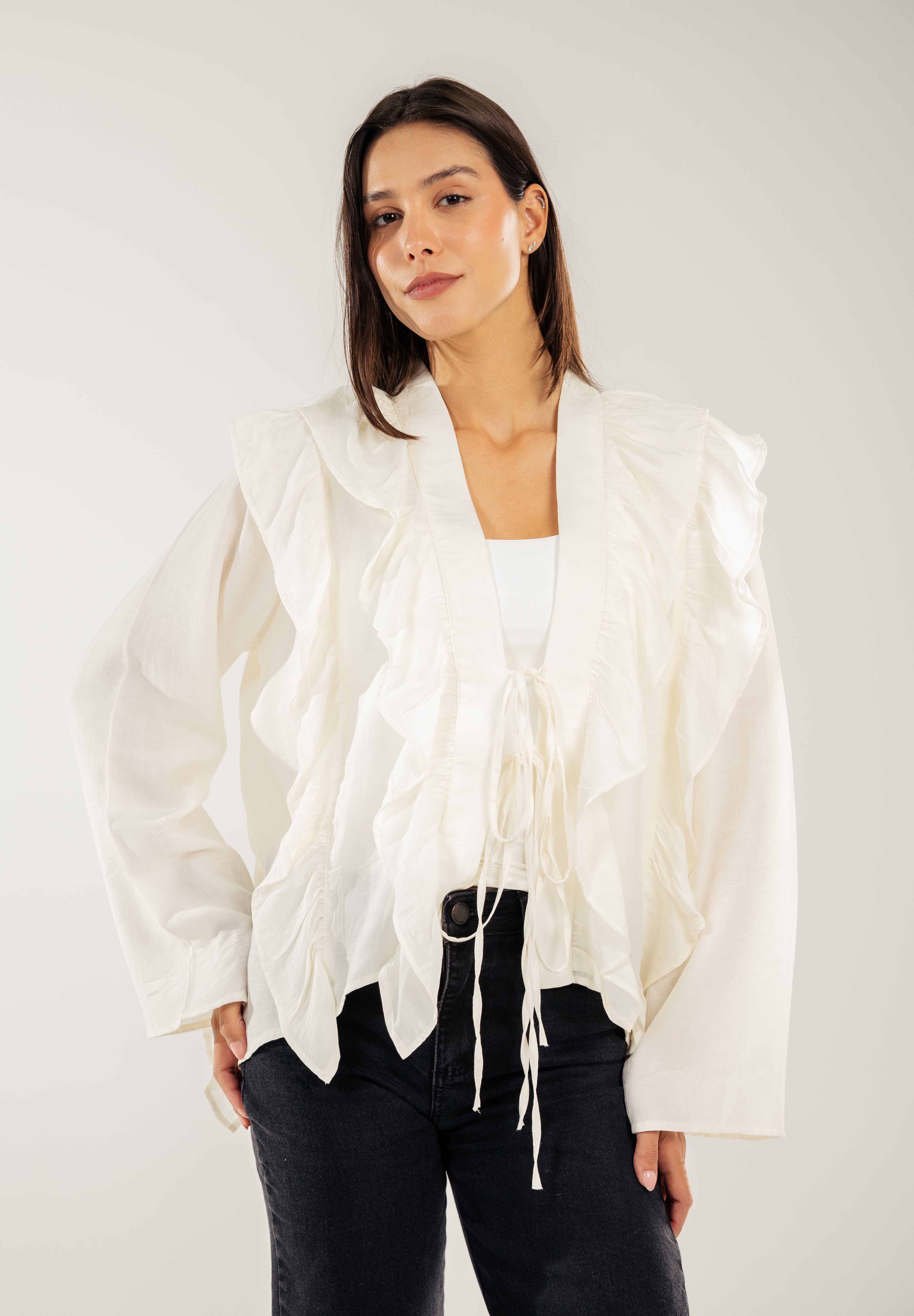 Breezy Ruffle Cardigan WHITE