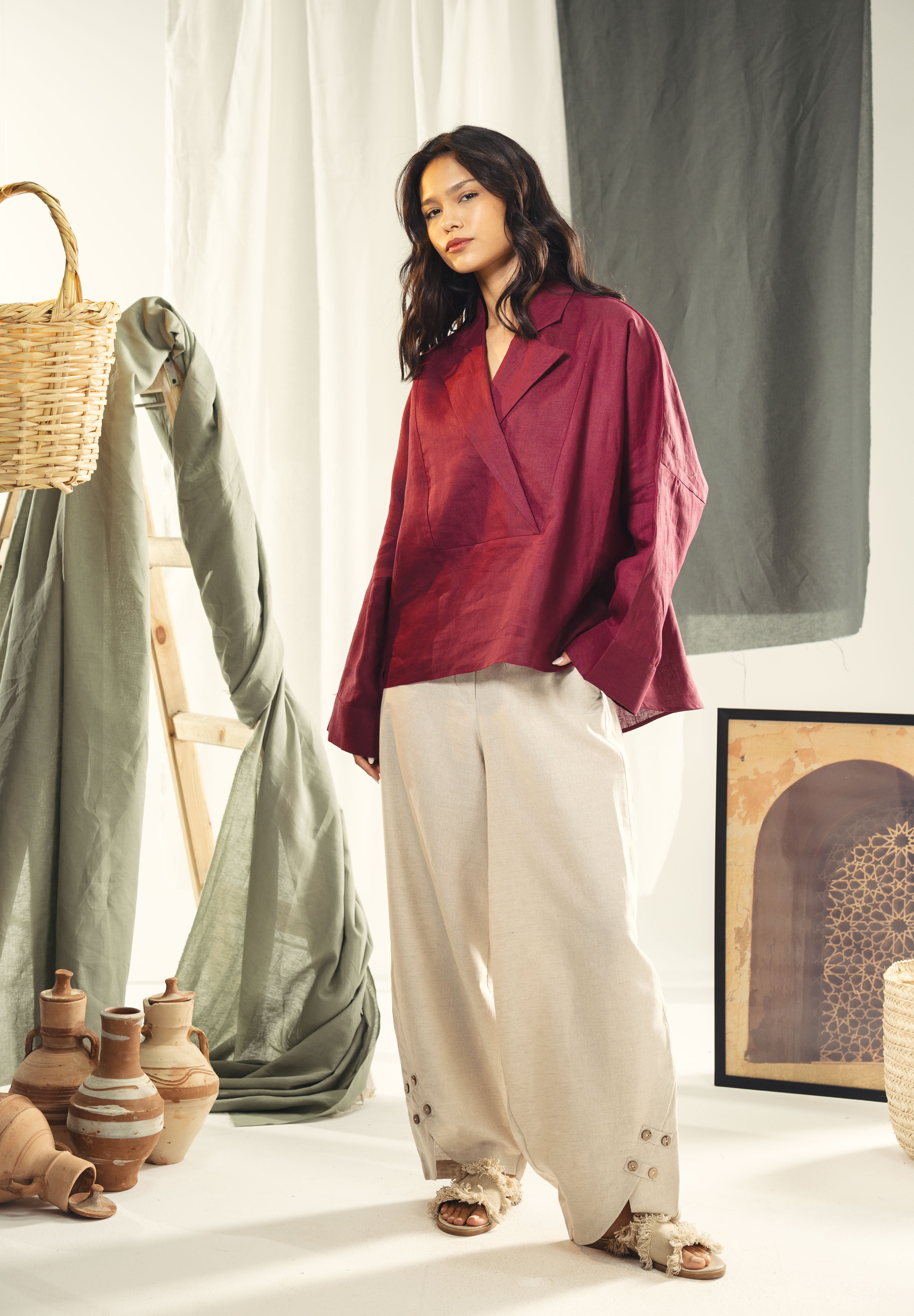 Blazer collars boho blouse Burgundy