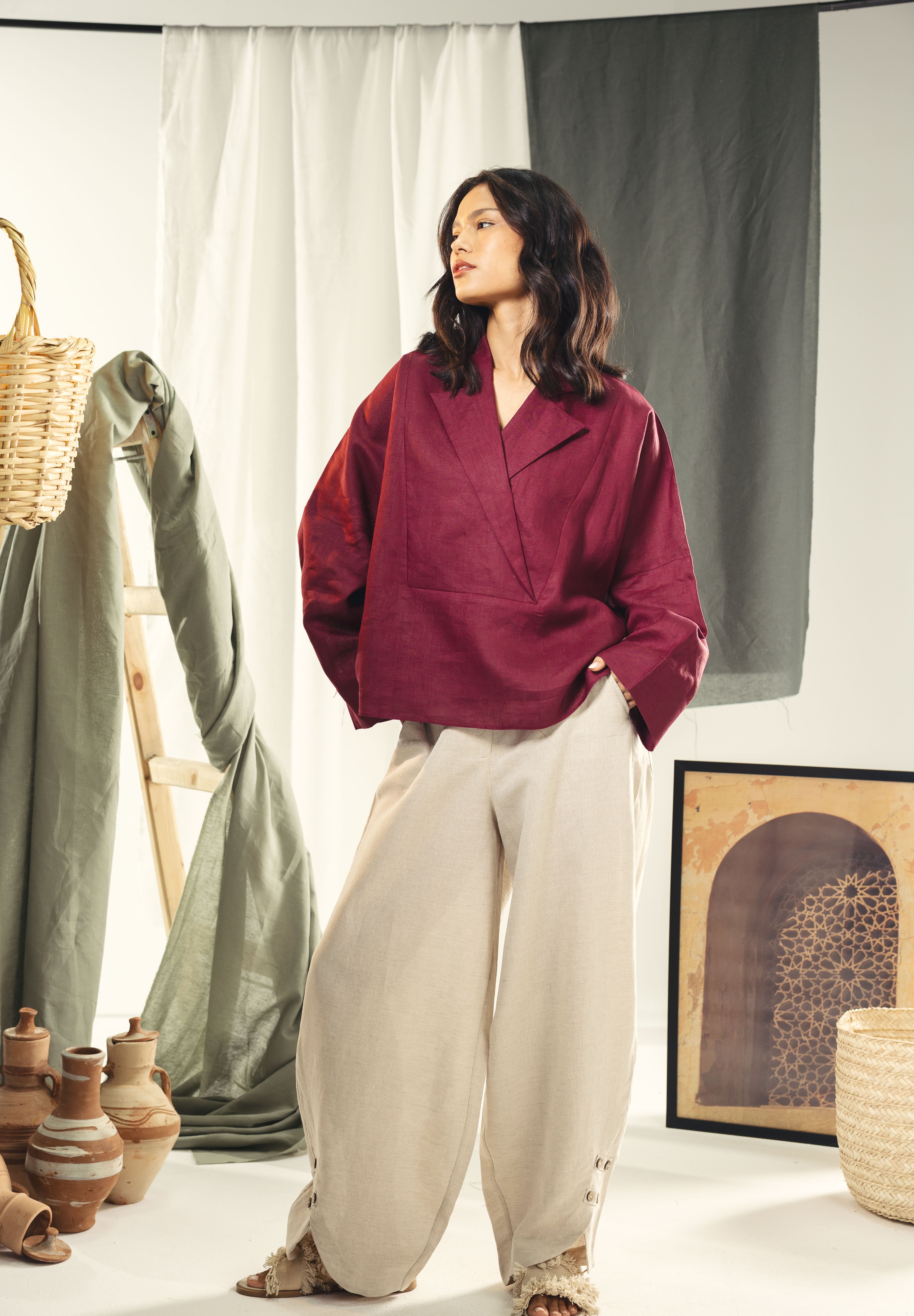 Blazer collars boho blouse Burgundy