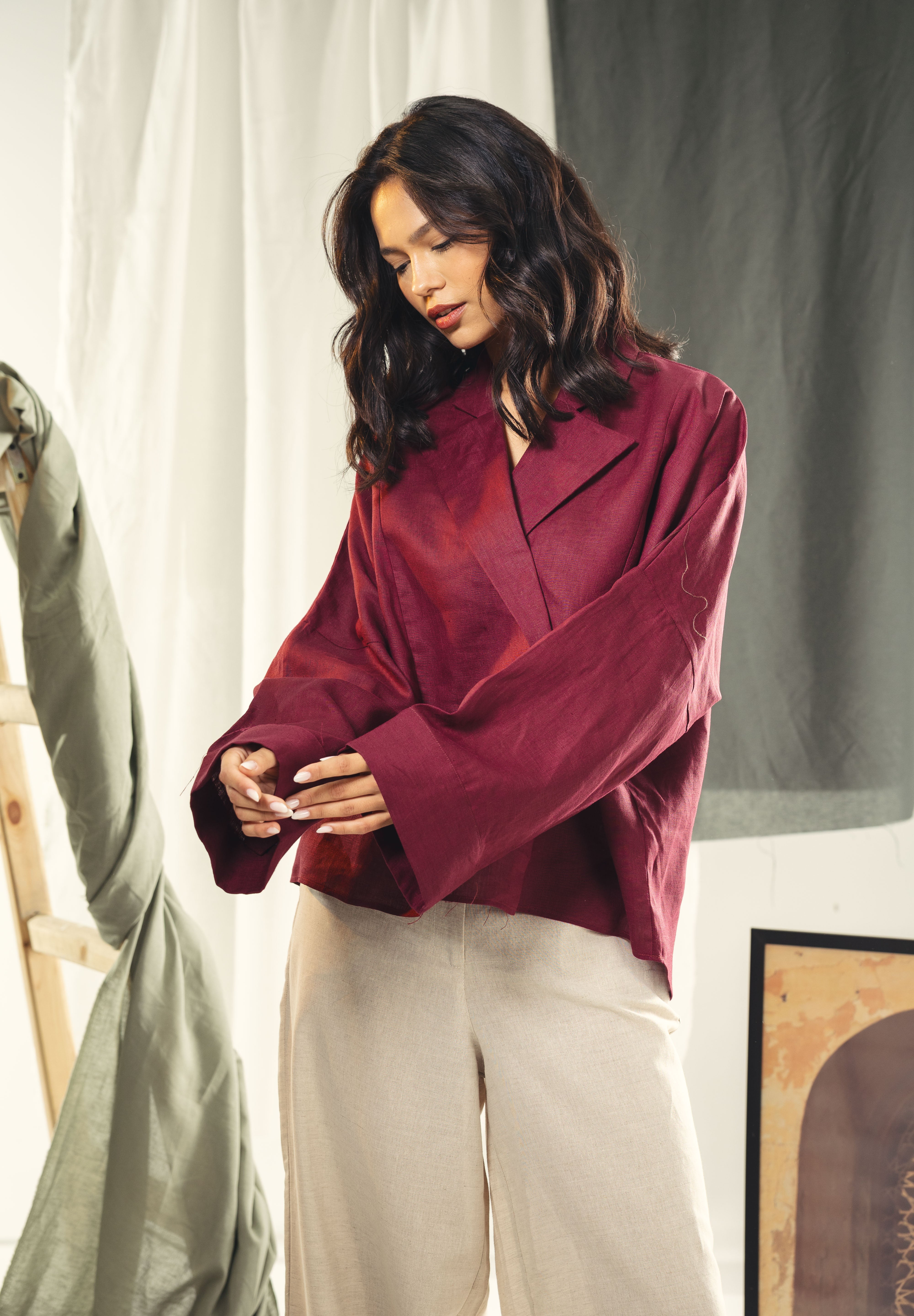 Blazer collars boho blouse Burgundy