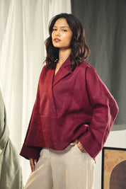 Blazer collars boho blouse Burgundy