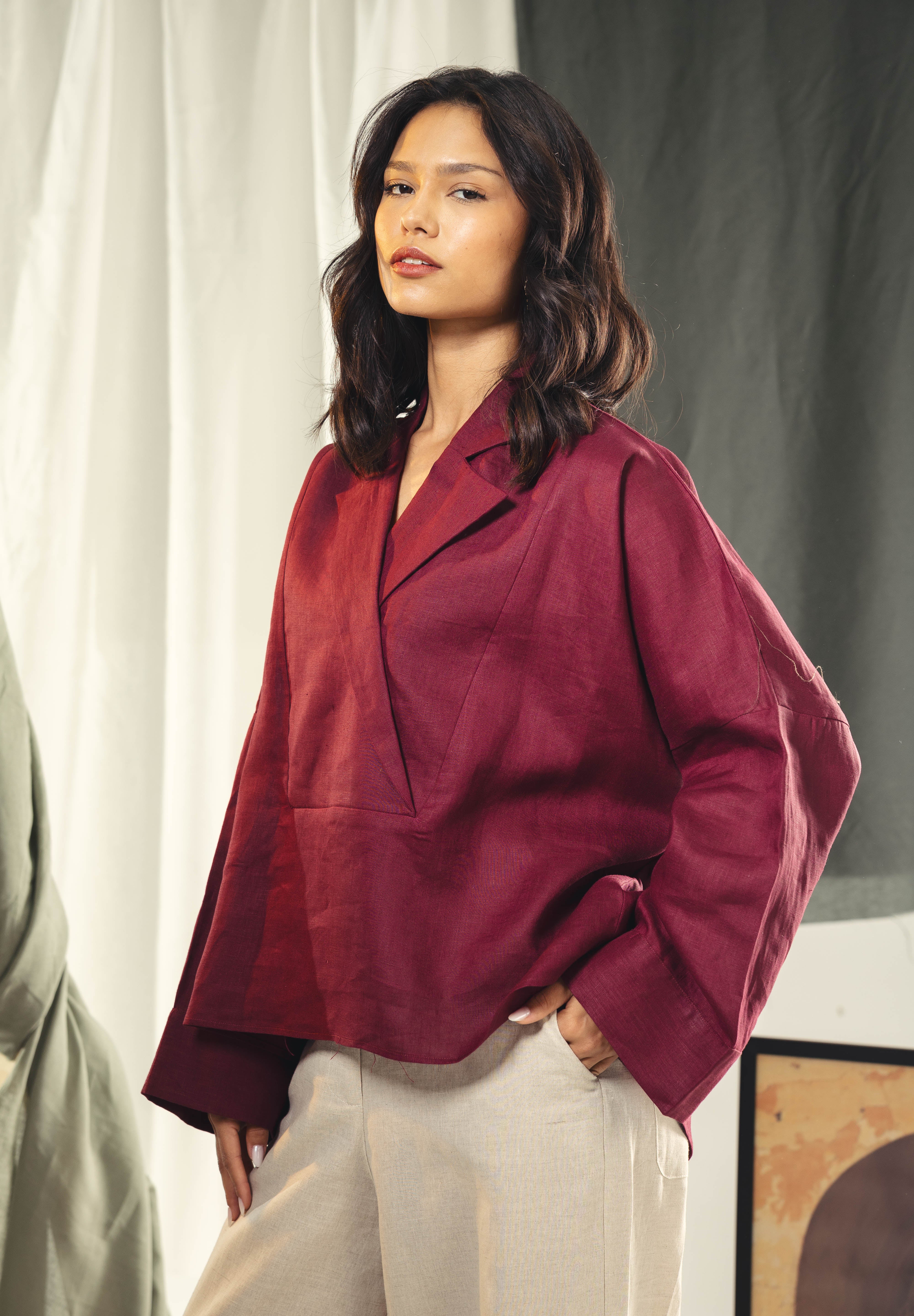 Blazer collars boho blouse Burgundy