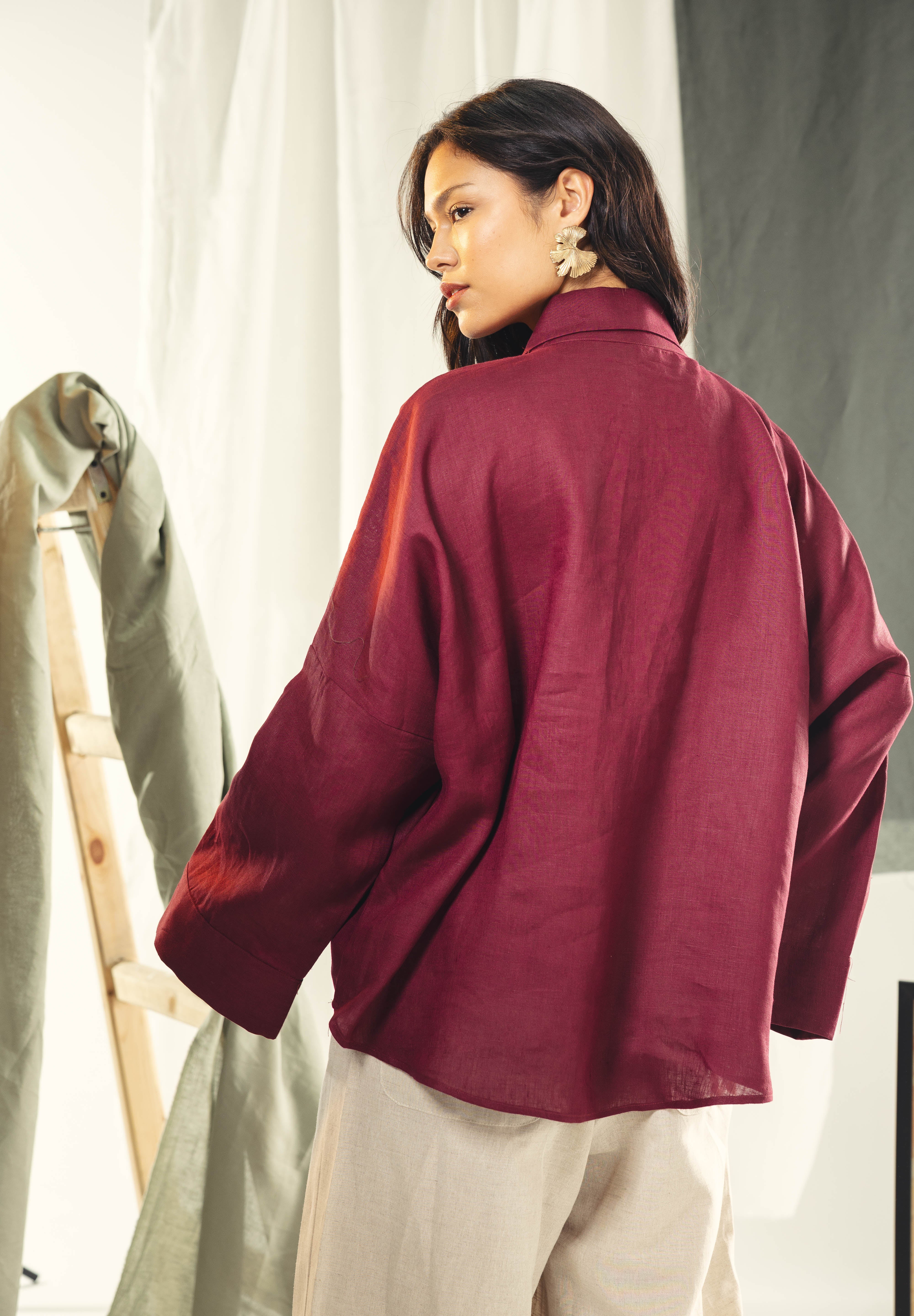 Blazer collars boho blouse Burgundy