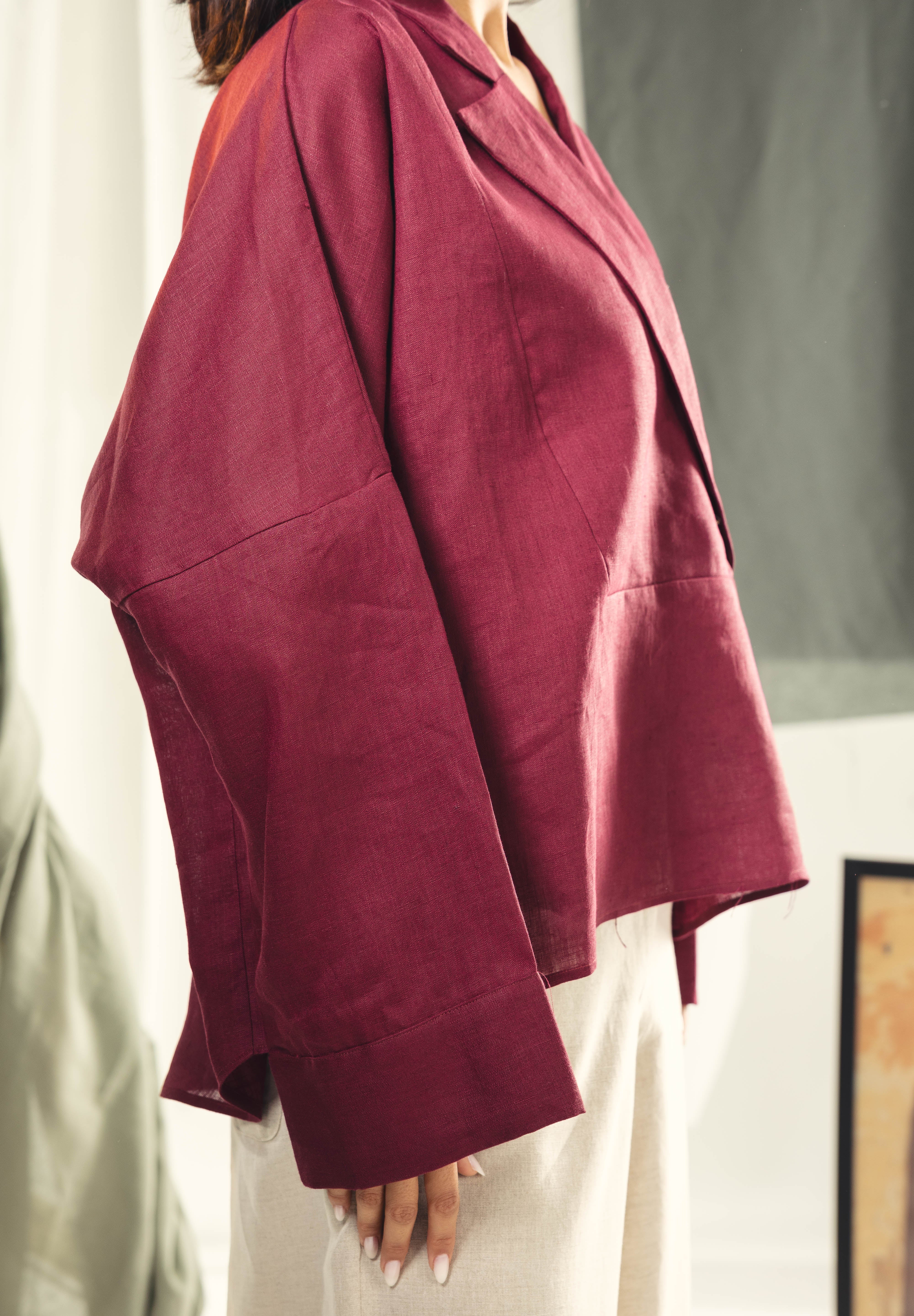 Blazer collars boho blouse Burgundy
