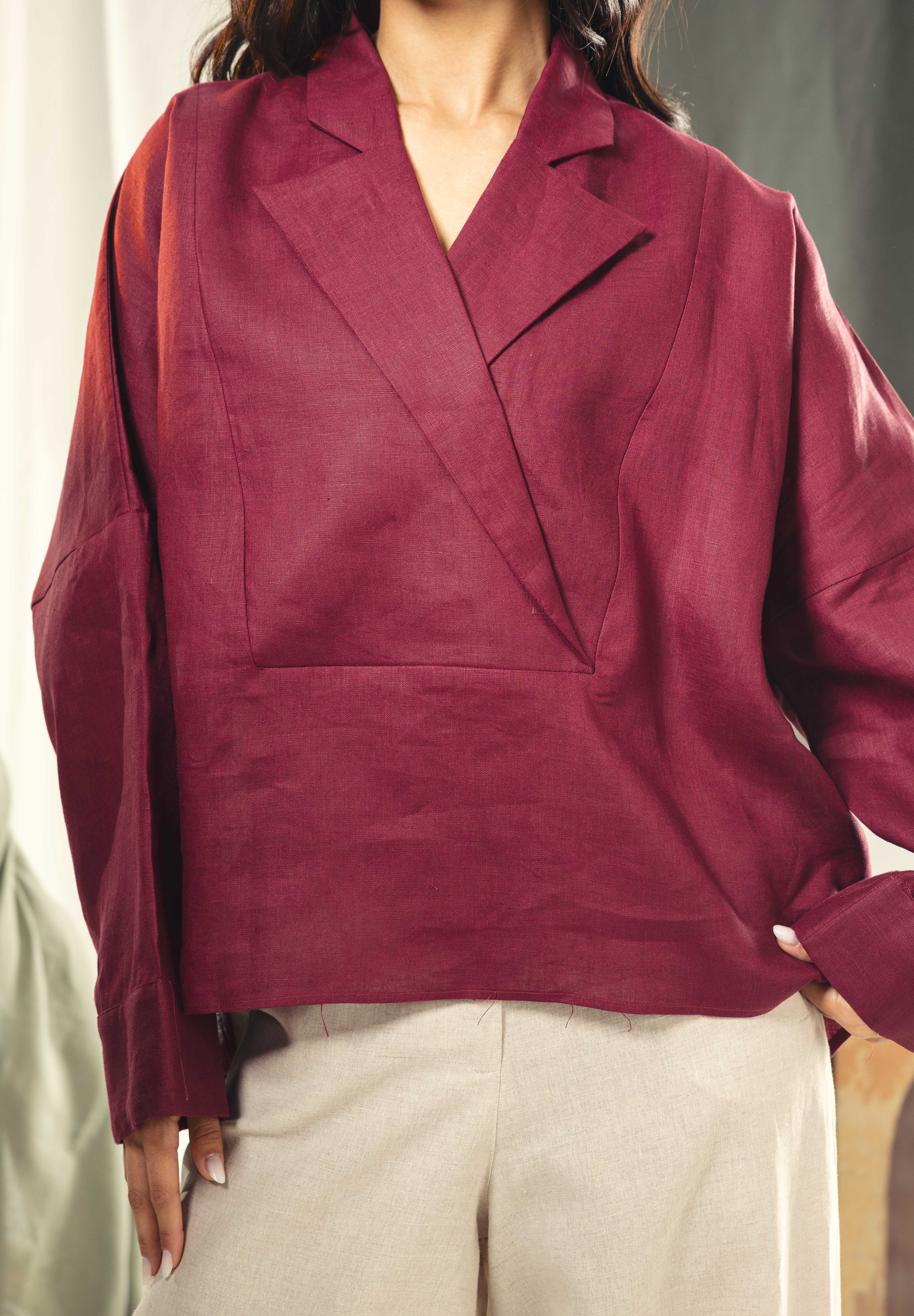Blazer collars boho blouse Burgundy