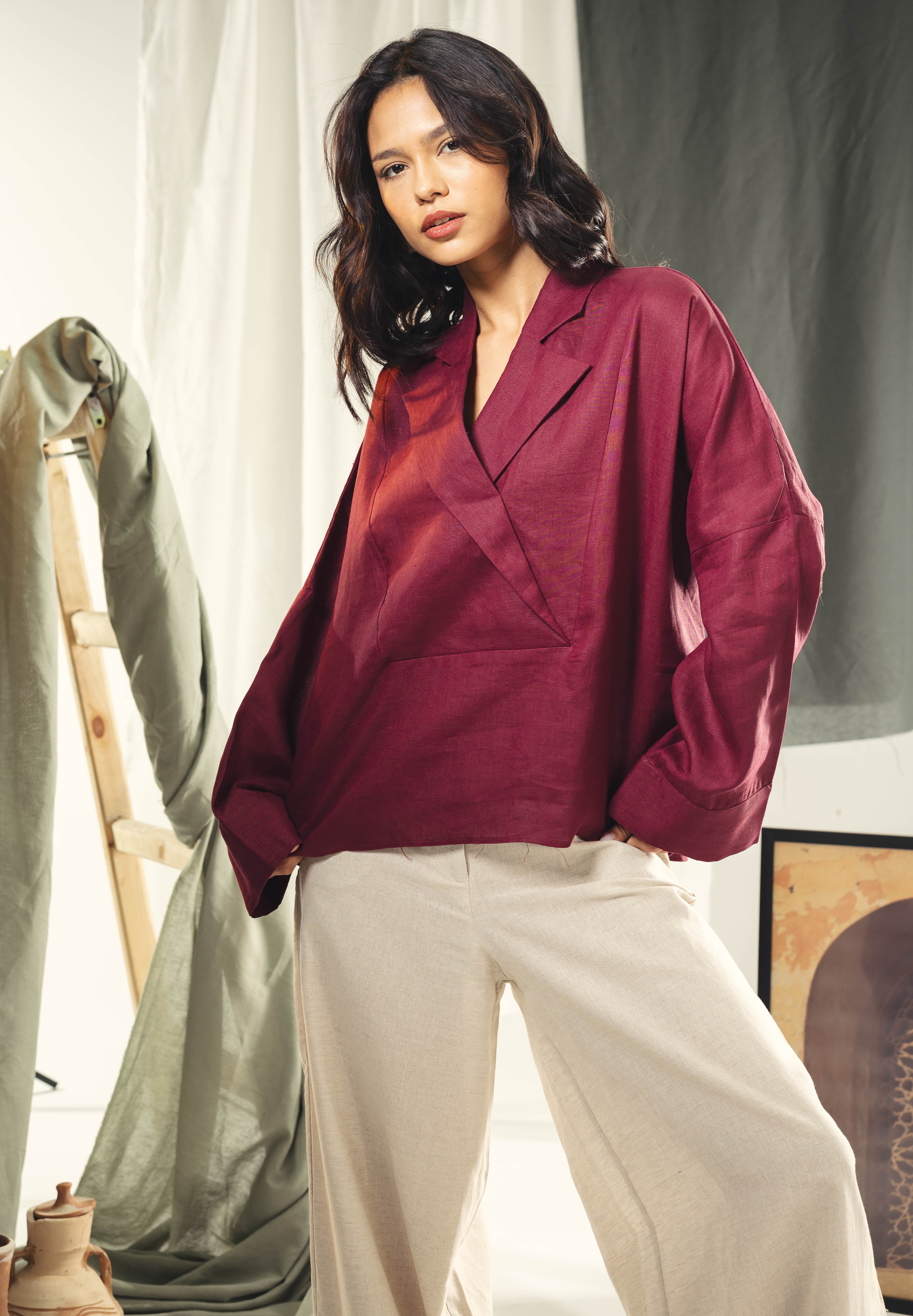 Blazer collars boho blouse Burgundy