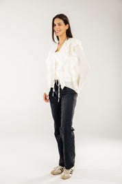 Breezy Ruffle Cardigan WHITE