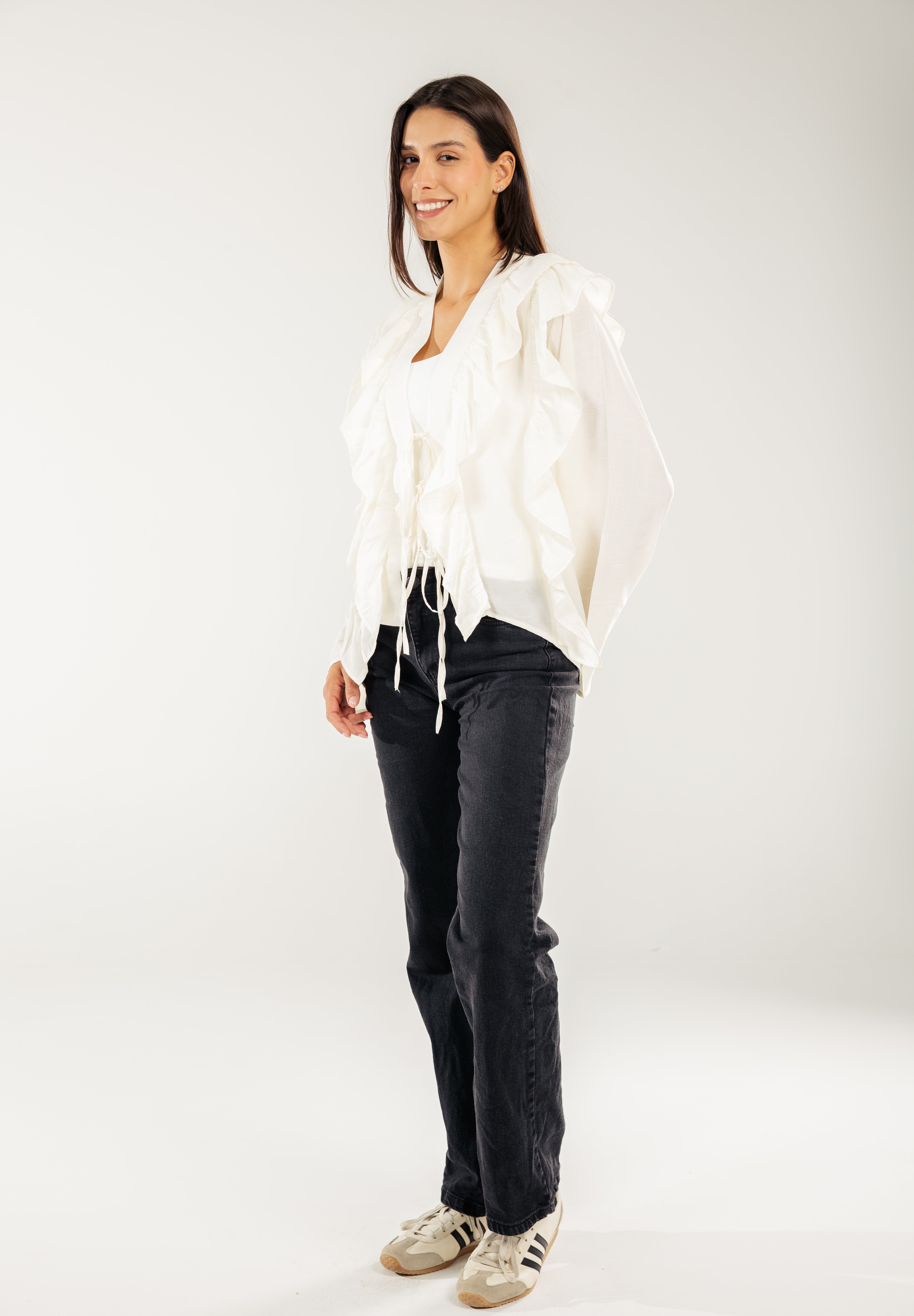Breezy Ruffle Cardigan WHITE