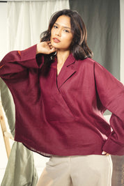 Blazer collars boho blouse Burgundy