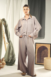 Copra button up shirt with seams and cuts comfy fit Grey