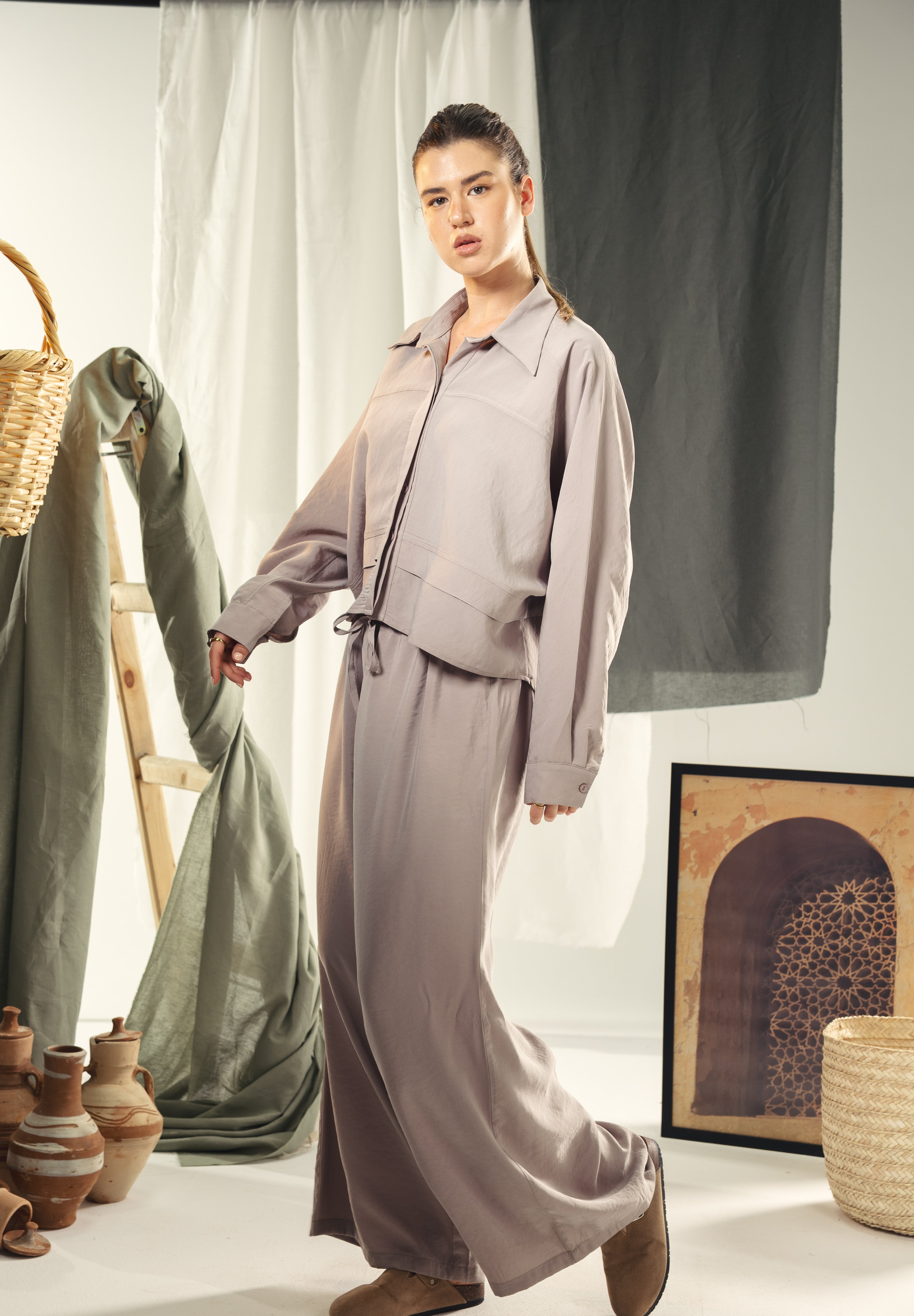 Copra button up shirt with seams and cuts comfy fit Grey