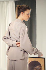 Copra button up shirt with seams and cuts comfy fit Grey