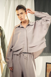 Copra button up shirt with seams and cuts comfy fit Grey