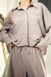 Copra button up shirt with seams and cuts comfy fit Grey