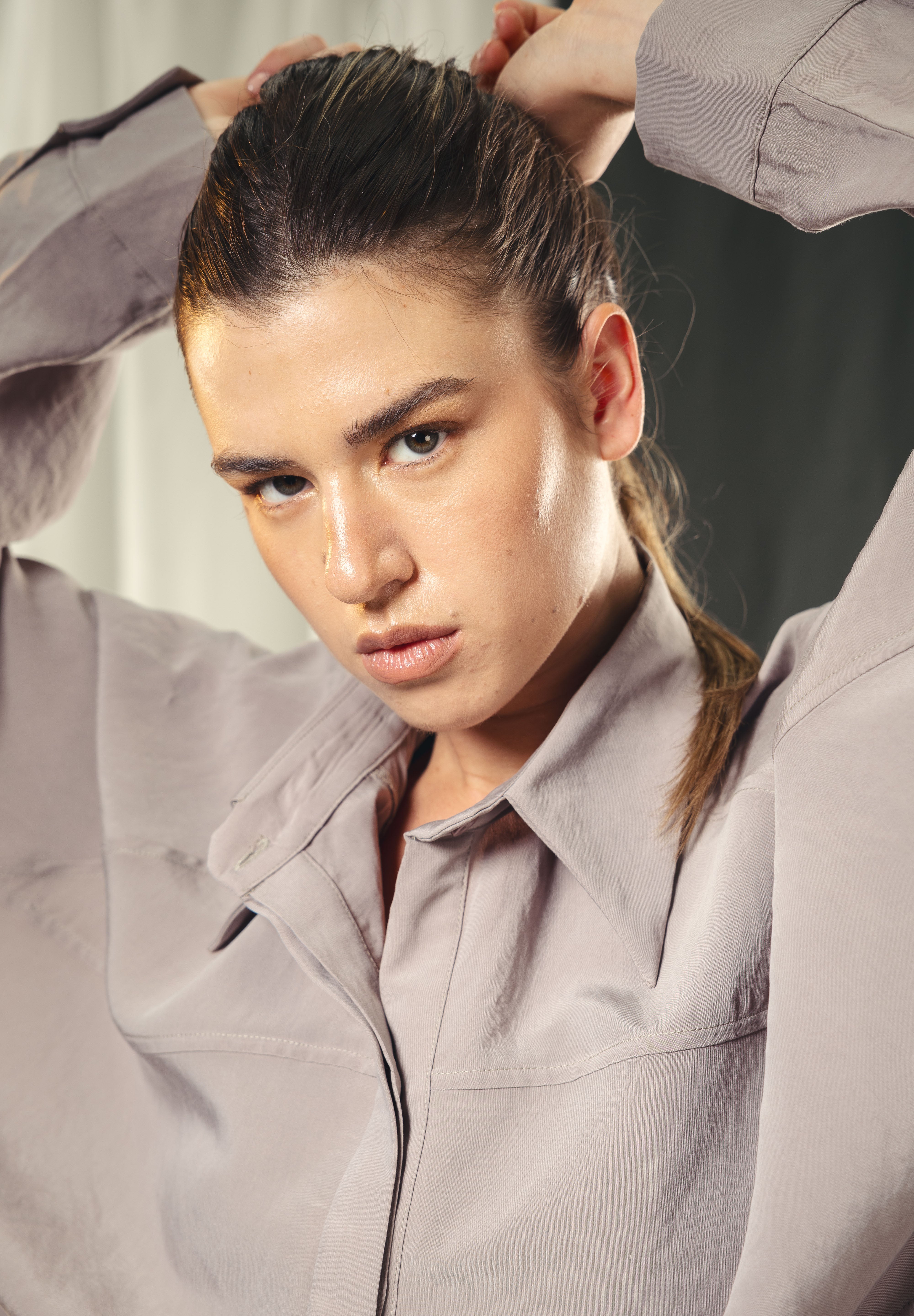 Copra button up shirt with seams and cuts comfy fit Grey