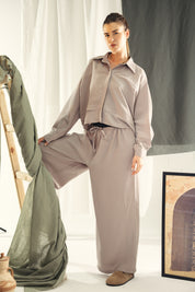Copra button up shirt with seams and cuts comfy fit Grey
