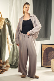 Copra button up shirt with seams and cuts comfy fit Grey