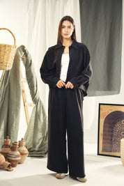 Copra button up shirt with seams and cuts comfy fit Black