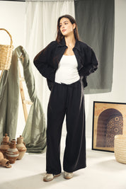 Copra button up shirt with seams and cuts comfy fit Black