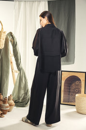 Copra button up shirt with seams and cuts comfy fit Black