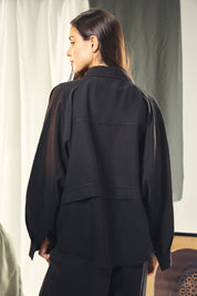 Copra button up shirt with seams and cuts comfy fit Black