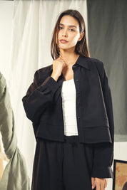 Copra button up shirt with seams and cuts comfy fit Black