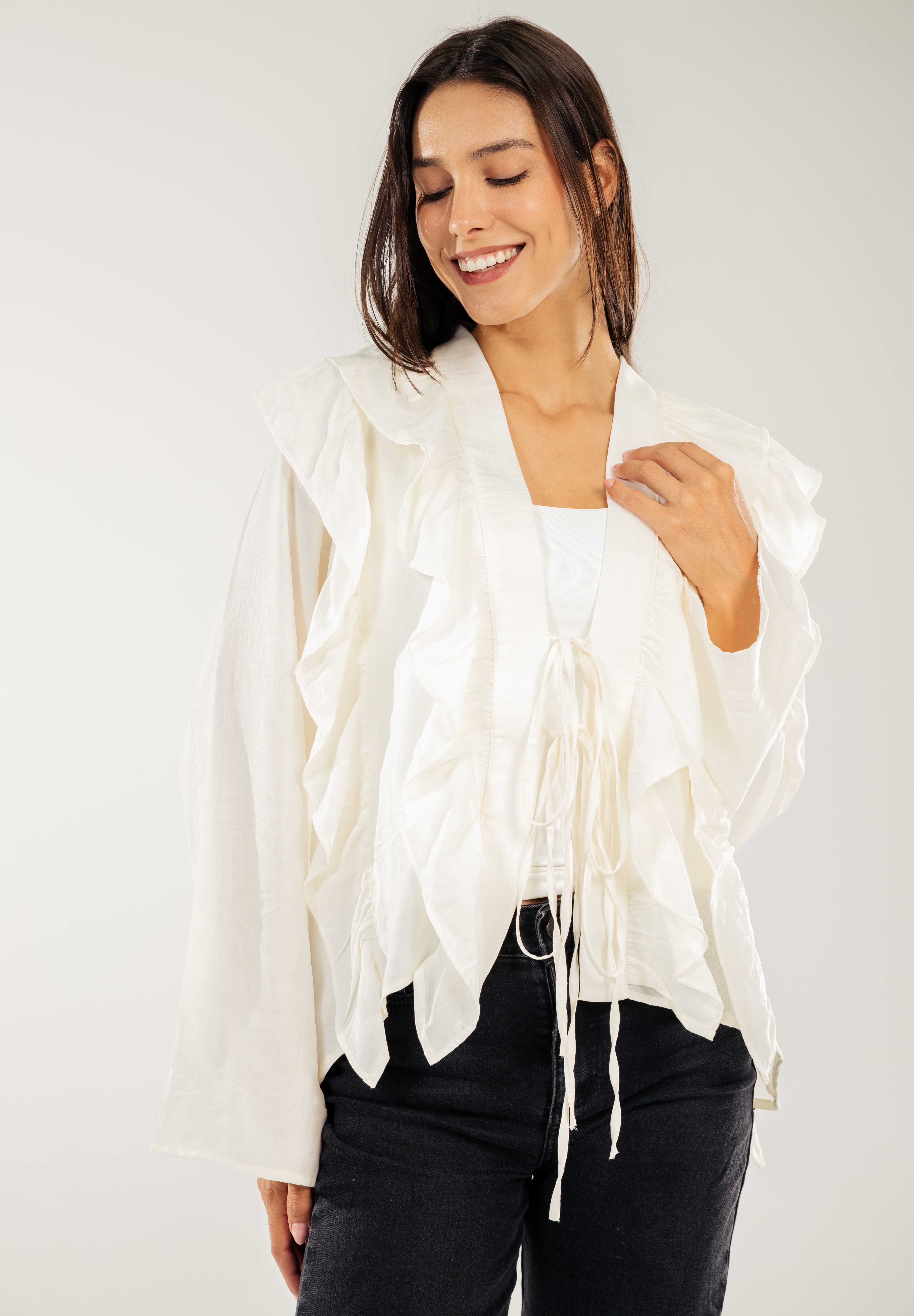 Breezy Ruffle Cardigan WHITE