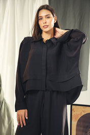 Copra button up shirt with seams and cuts comfy fit Black