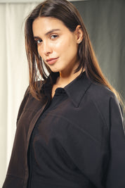 Copra button up shirt with seams and cuts comfy fit Black