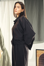 Copra button up shirt with seams and cuts comfy fit Black