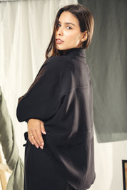 Copra button up shirt with seams and cuts comfy fit Black