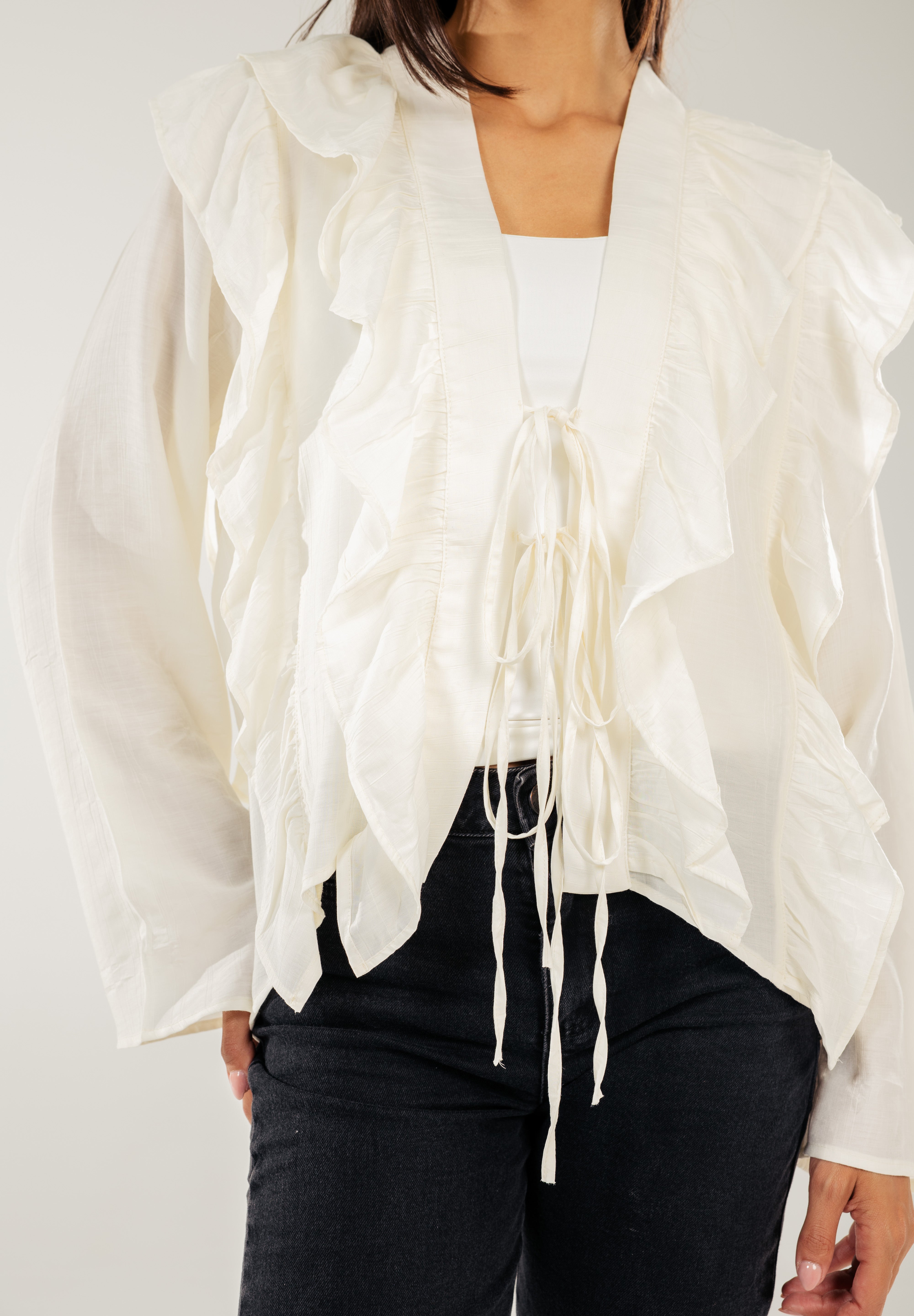 Breezy Ruffle Cardigan WHITE