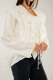 Breezy Ruffle Cardigan WHITE