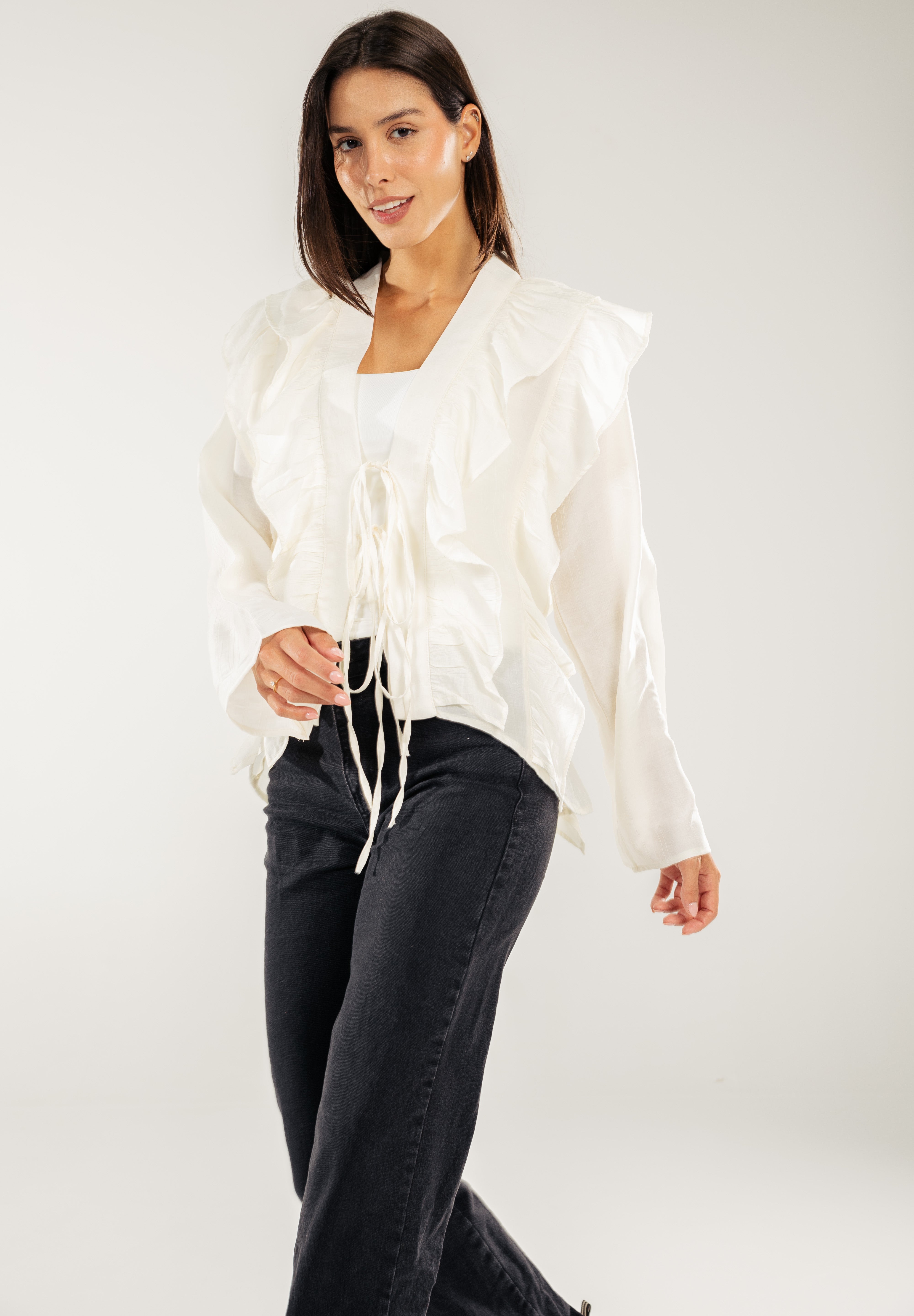Breezy Ruffle Cardigan WHITE