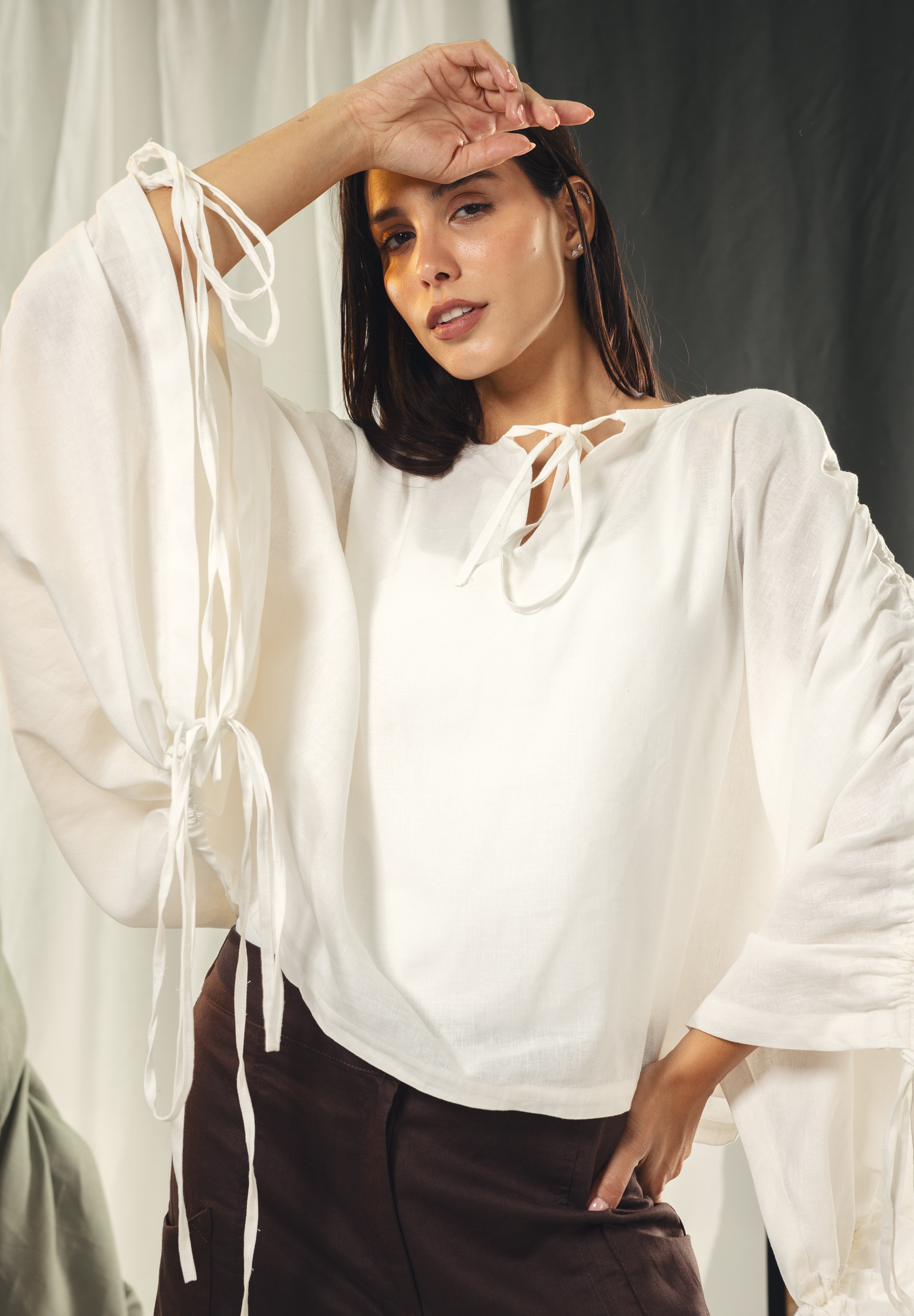 White blouse with straw strings