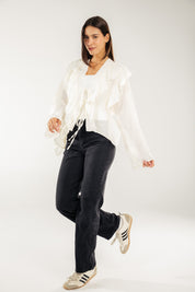 Breezy Ruffle Cardigan WHITE
