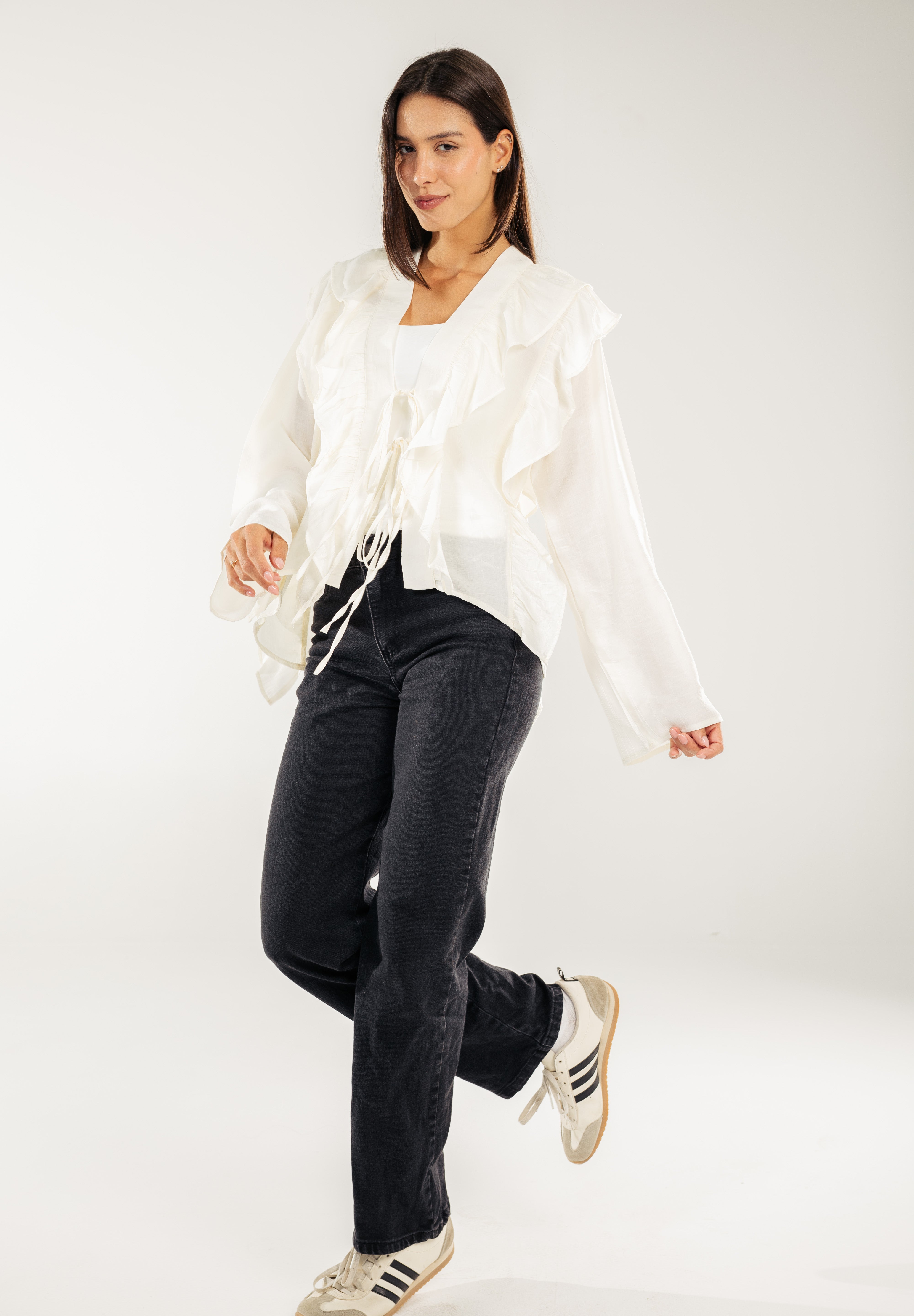 Breezy Ruffle Cardigan WHITE
