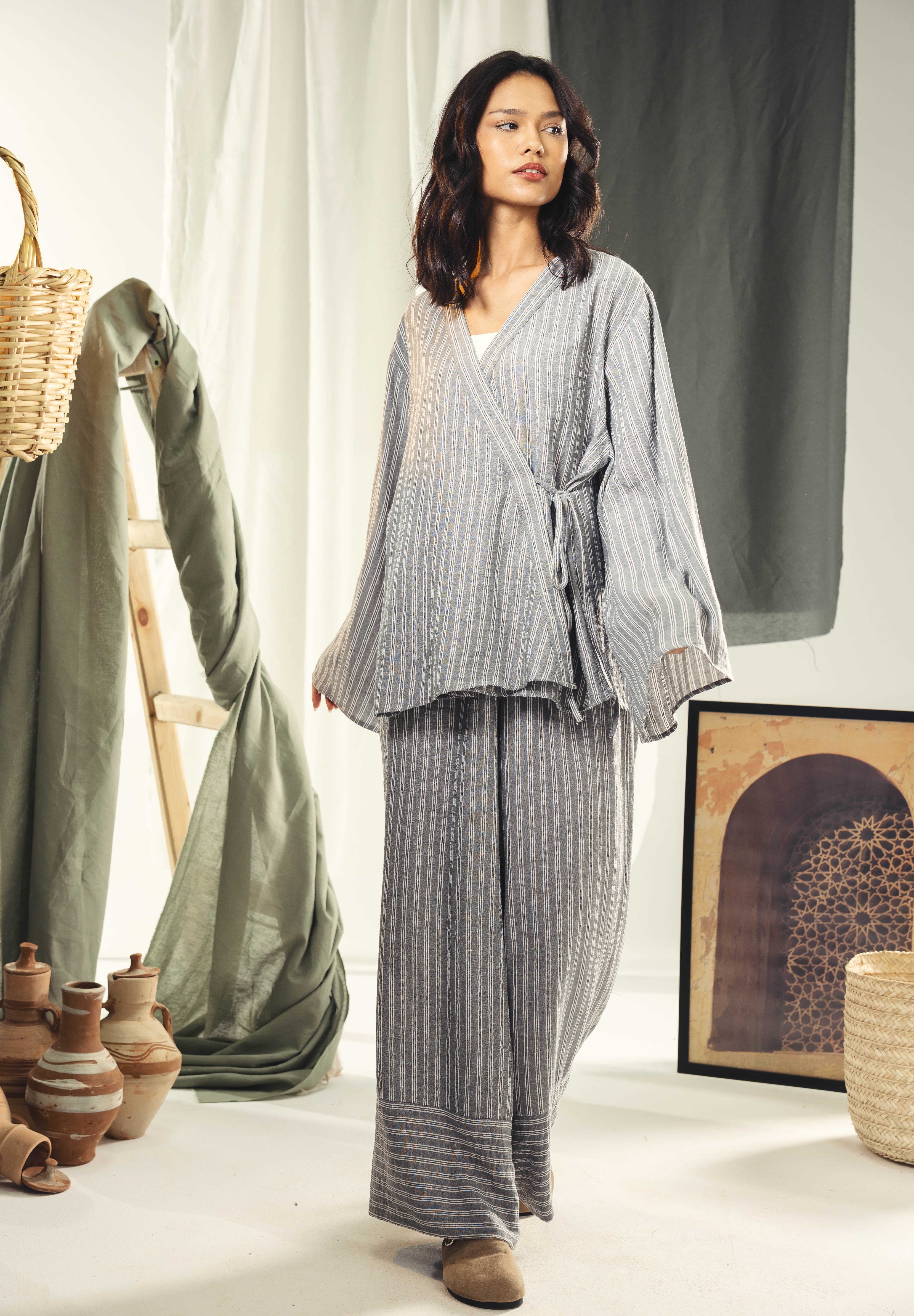 striped wide leg pants Grey