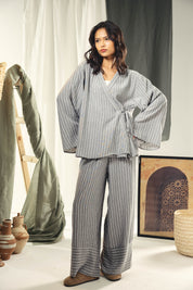 striped wide leg pants Grey