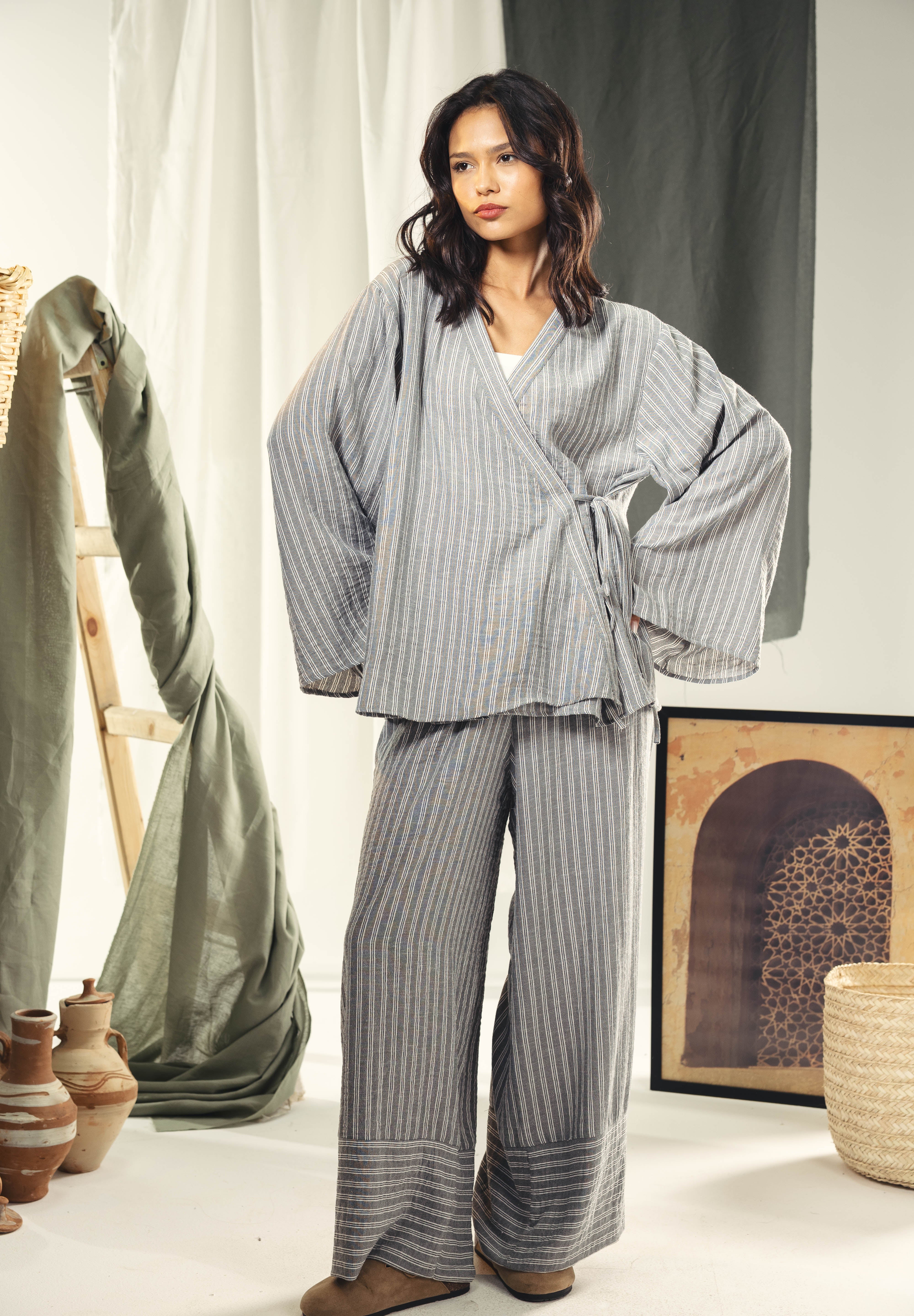 striped wide leg pants Grey