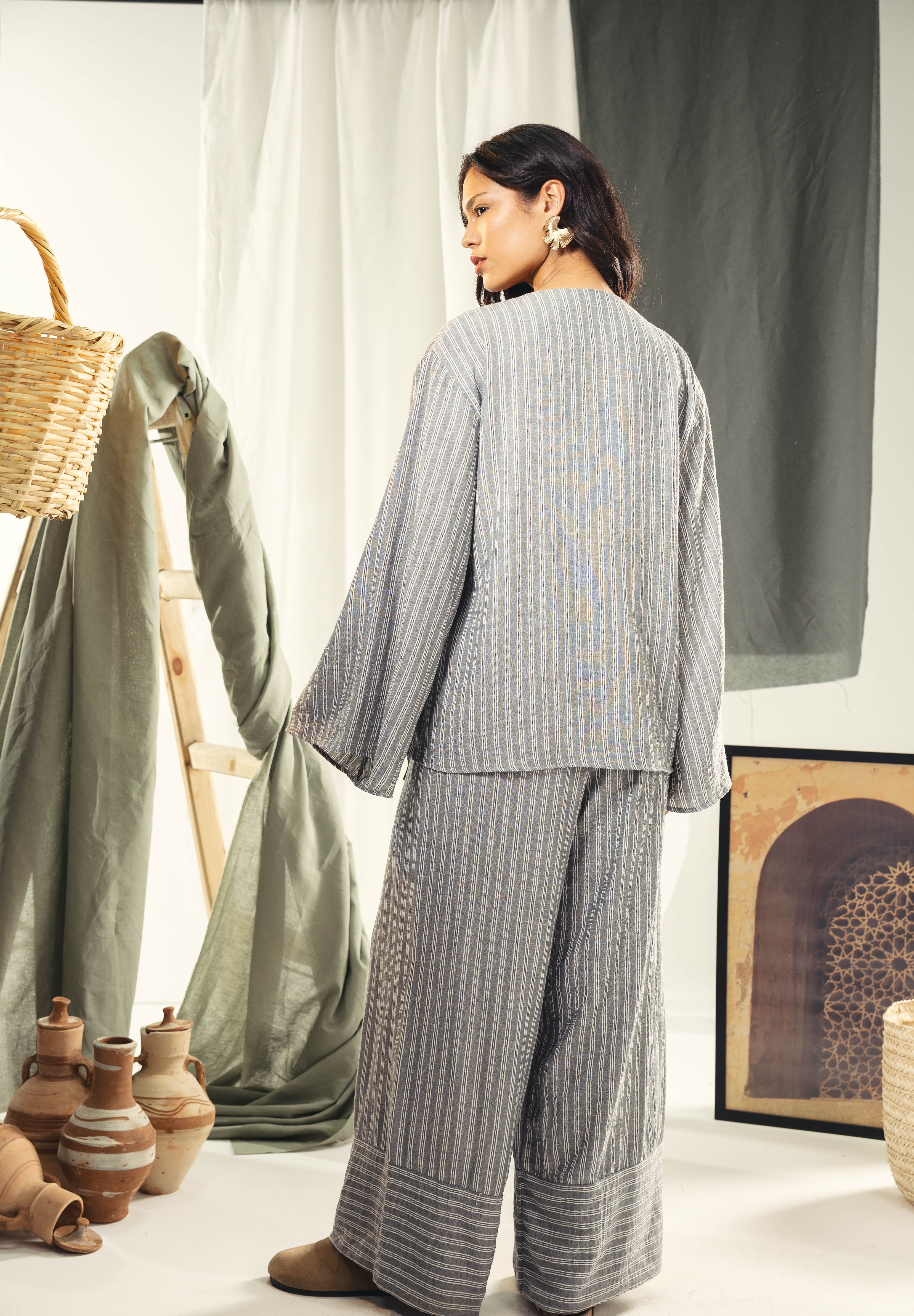 striped wide leg pants Grey