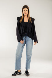 Breezy Ruffle Cardigan BLACK