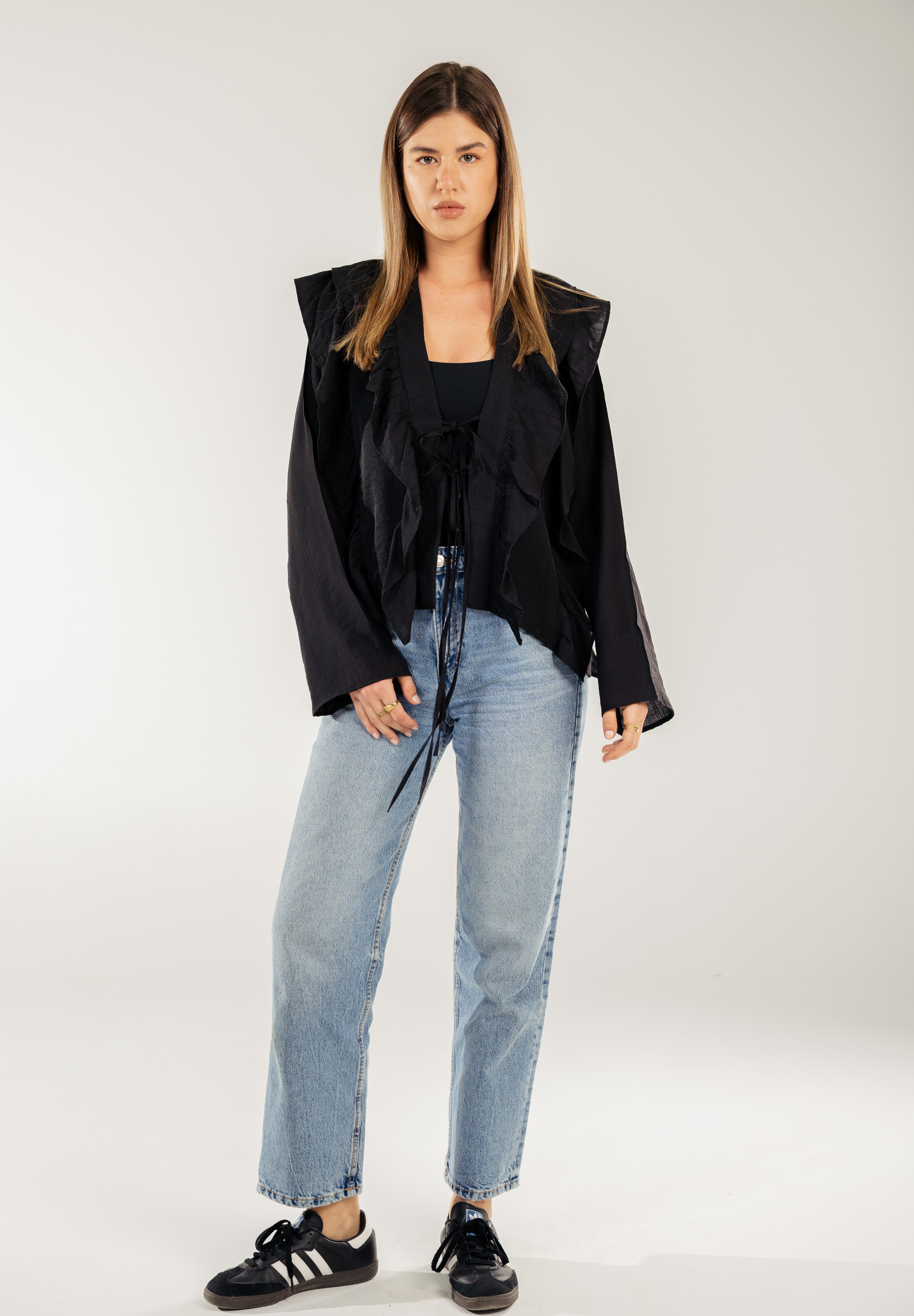 Breezy Ruffle Cardigan BLACK