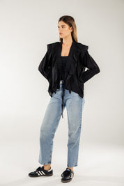 Breezy Ruffle Cardigan BLACK
